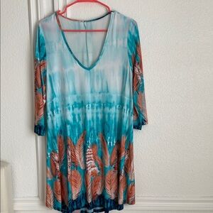 Women's turquoise and peach top